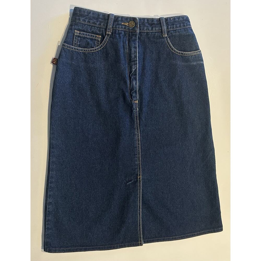 Jordache Denim Skirt Womens Sz 7 High Waist 100% Cotton Blue Jean 90s Vtg Chic